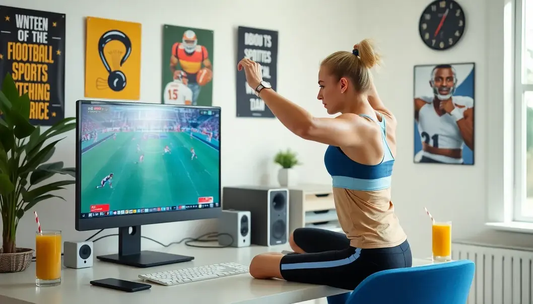 A sports-themed home office setup illustrating structured time management.