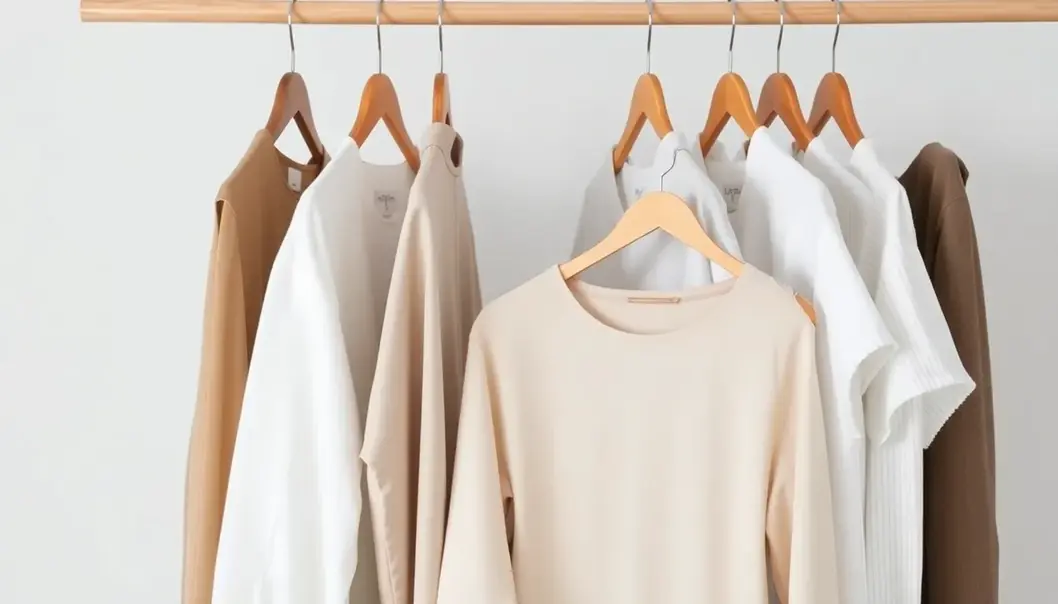 A minimalist wardrobe showcasing neutral tones and quality materials.